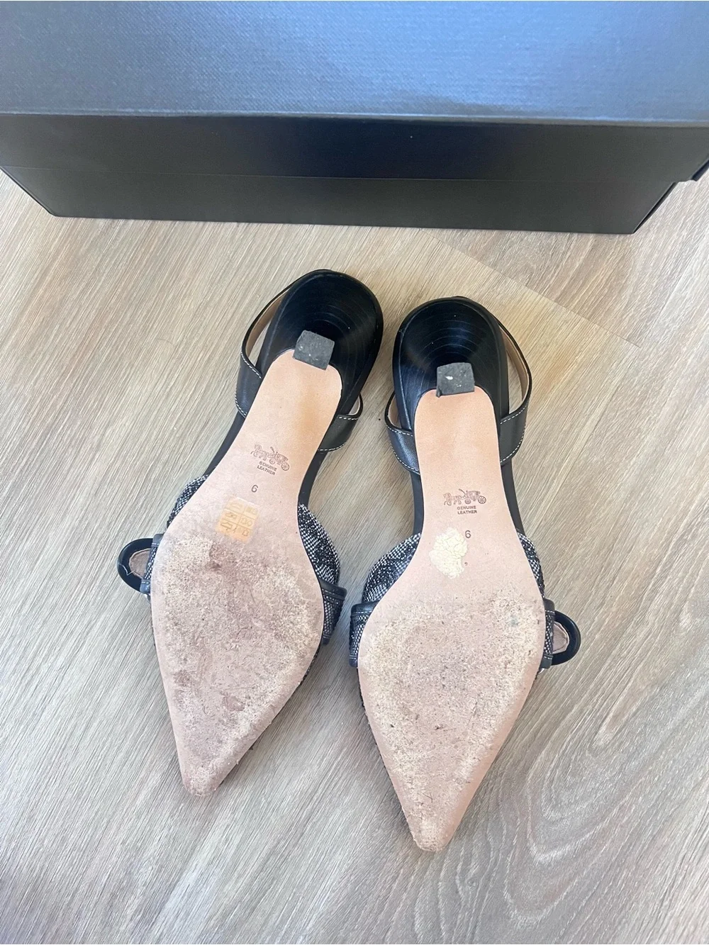 Coach Black Crystal Significant Jacquard Margot Slingback Heels